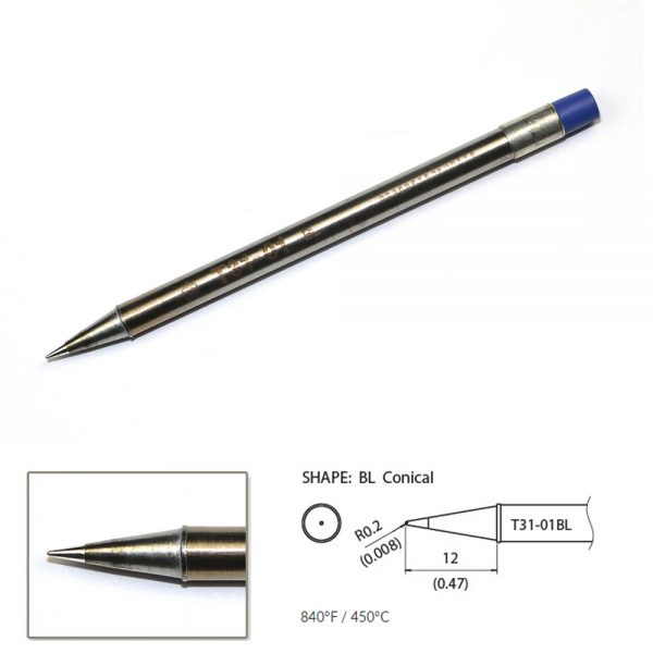 T31-01BL Conical Soldering Tip R0.2 x 12mm 450°C