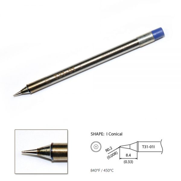 T31-01I Conical Soldering Tip R0.2 x 8.4mm 450°C
