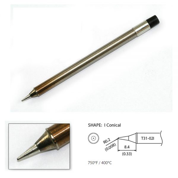 T31-02I Conical Soldering Tip R0.2 x 8.4mm 400°C